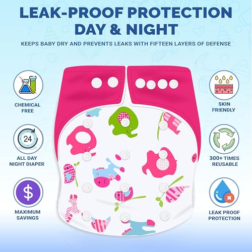 Image of Ambaby Leakage-Proof Cloth Diaper for Babies 0 to 3 Years - 1 High Absorbent Inserts and 1 Reusable & Washable Baby Cloth Diaper - Adjustable Fit (5-17 kg)