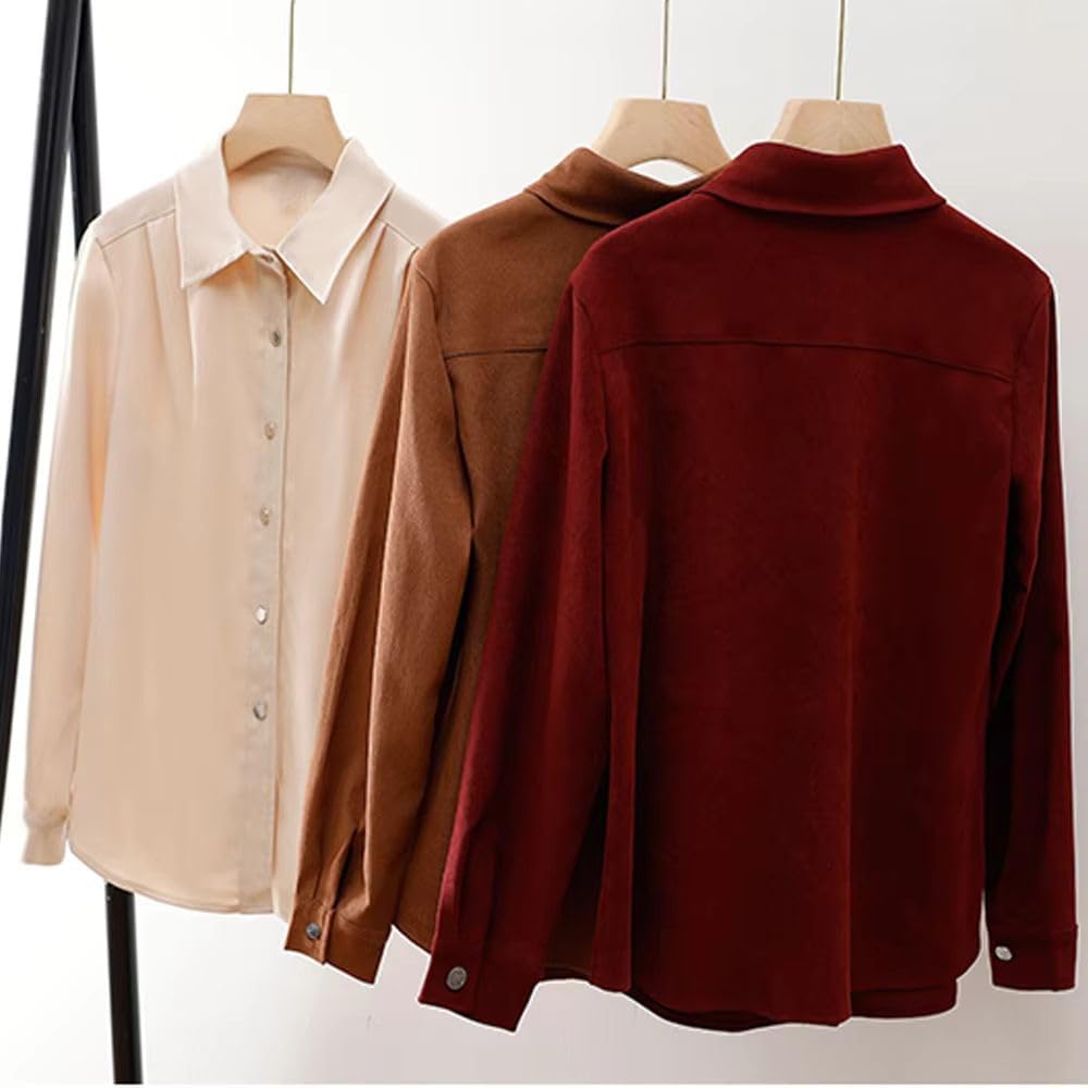 Women's Corduroy Shirt Clothing Vintage Loose Autumn Top Streetwear Simple All-Match Korean Style Blouse