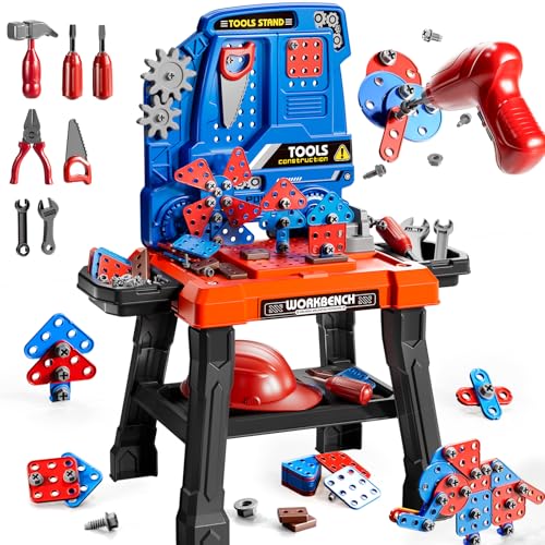 KIZONLY Kids Tool Toy Playset with Electronic Drill Sound for Aged 3 4 5 6 7 8 Workbench Toys for Toddlers 3-5 Pretend Play Tool Box Construction Mechanic Set Birthday Gift for Boys Girls Ages 3-8