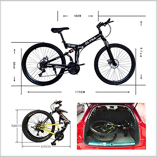 XER Mountainbike 21/24/27/30 Geschwindigkeit Stahlrahmen 26 Zoll 3-Speichen-Räder Doppelaufhebung Faltrad,Weiß,30 Speed – Bild 3