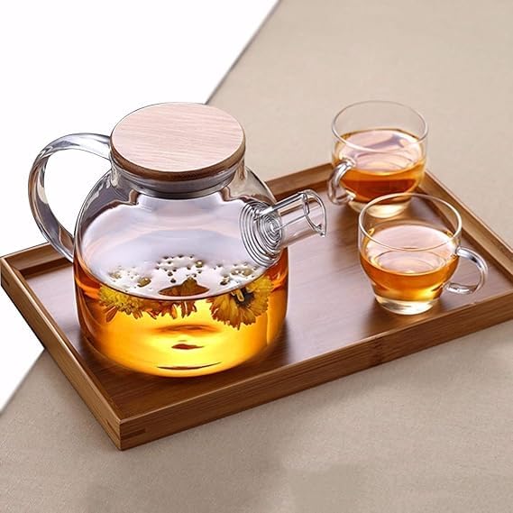 Image of Glass Tea Pot with Stainless Steel Infuser || Large Capacity Transparent Tea Kettle with Lid & Handle || Great for Loose Leaf Tea, Blooming Tea, Tea Bags & Fruit Infused (Model 6)