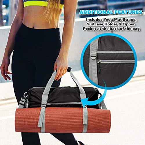 bago Gym Bags for Women and Men - Small Packable Sports Duffle Bag for Women with Shoe Compartment and Wet Pocket (40 Liter Black)