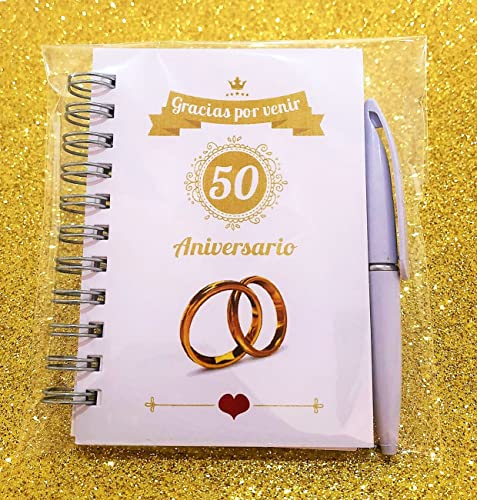 Recuerdos y Detalles Boda de Oro Para Invitados - Elegantes - Pack 30 Libretas con Mini Bolígrafo - ¡Sorprenderéis a Todos!