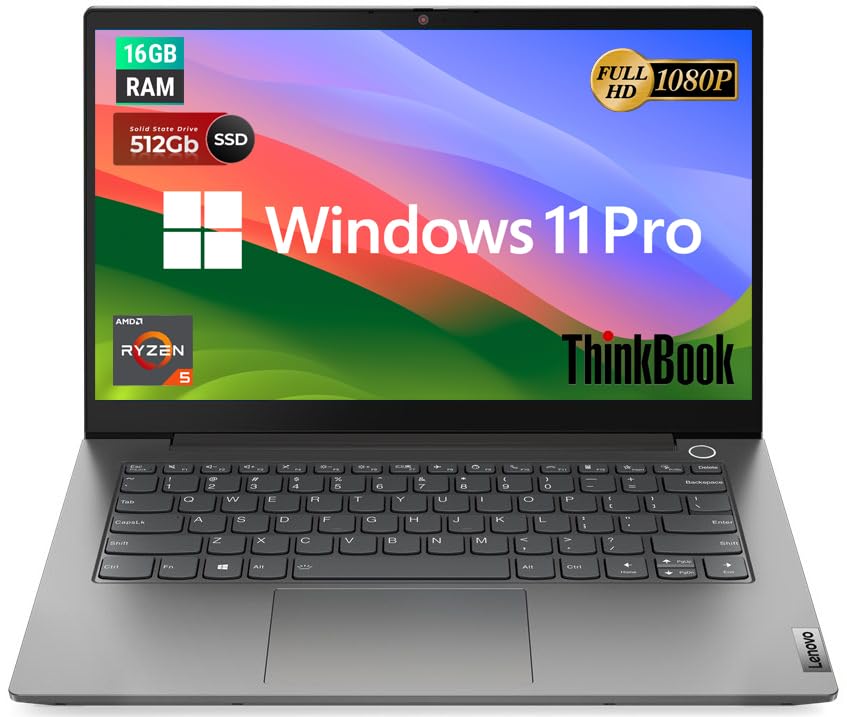 Lenovo ThinkBook 14 Gen 3 14' FHD Business Laptop Computer, AMD Ryzen 5 5500U(6 Core) 2.10 GHz Notebook PC, 16 GB RAM, 512 GB SSD, Backlit Keyboard, Fingerprint Reader, Windows 11 Pro (Renewed)