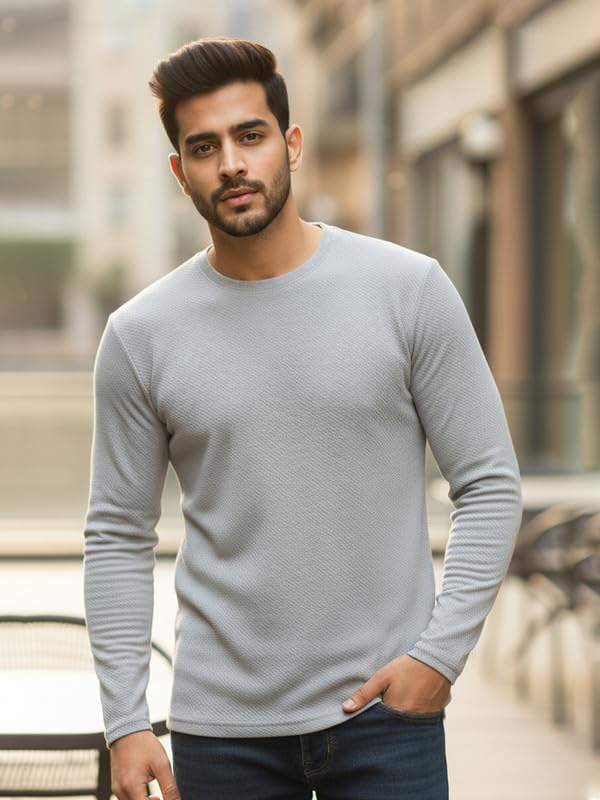 Image of CUBIQ Men's Cotton Blend Solid Slub T-Shirt