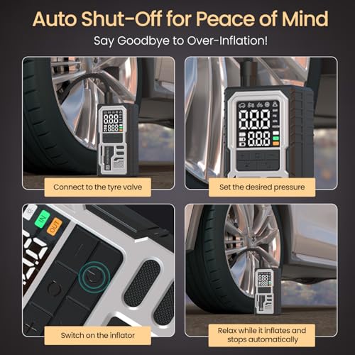 Image of Portronics Vayu 10 Type-C Rechargeable Tyre Inflator, 2 x2000 mAh Batteries, Digital Display, 150 PSI, Preset Modes, Flashlight with SOS, Pressure Detection, for Cars, Bikes, Bicycles & Sport Balls