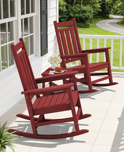 Image of KINGYES Oversized Outdoor Rocking Chair Set of 2, HDPE Patio Rockers, Red