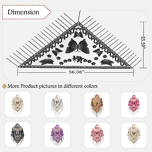 Women’s Elegant Butterfly Print Shawls and Wraps for Evening Dresses Triangle Shawl Wraps Fringed Evening Cape4