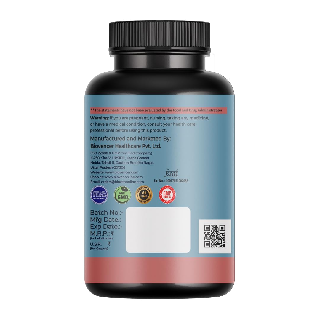 Biovencer Taurine 300 mg 60 Veg Capsules | Amino Acid Supplement for Nerve Support & Daily Energy | Veg Capsules for Adults 1