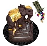 Elephant Backflow Waterfall Incense Burner Holder with 50 PCS Incense Cones and 1Mat, Home Deco Hand
