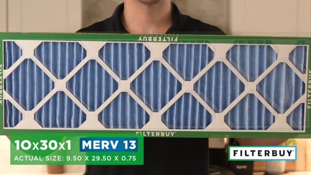 Image of Filterbuy 10x30x1 Air Filter MERV 13 Smoke & Allergy Defense (4-Pack) | Electrostatic Pleated HVAC AC Furnace Filters Replacement, Made in USA (Actual Size: 9.50 x 29.50 x 0.75)
