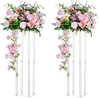 Nuptio Acrylic Vase Wedding Centrepieces - 2 Pcs 100cm Tall Clear Column Flower Stand for Wedding Birthday Party Centerpiece Decorations Flowers Table Vases Geometric Display Stands for Home Decor