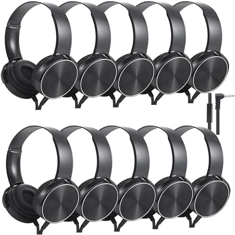 Wensdo Bulk Headphones with Microphone 10 Pack for Classroom Kids, Wholesale Heavy Duty Wire Headsets with Mic Class Set for School Students Teen Children(HY450, Black) Cover