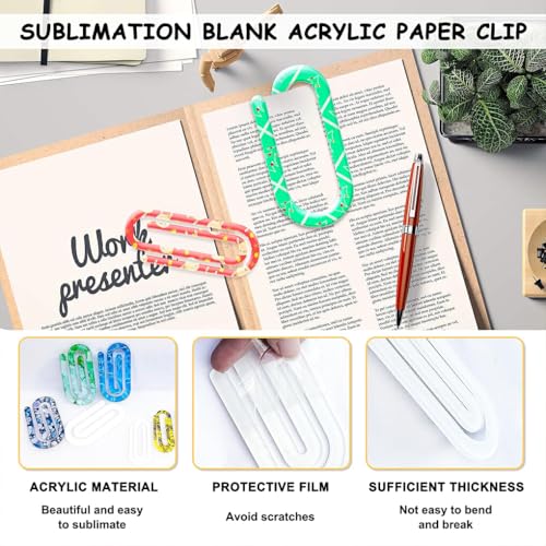 IKEEYUIS 10 peças de transferência de calor diy com clipes de papel de sublimação acrílica, conjunto