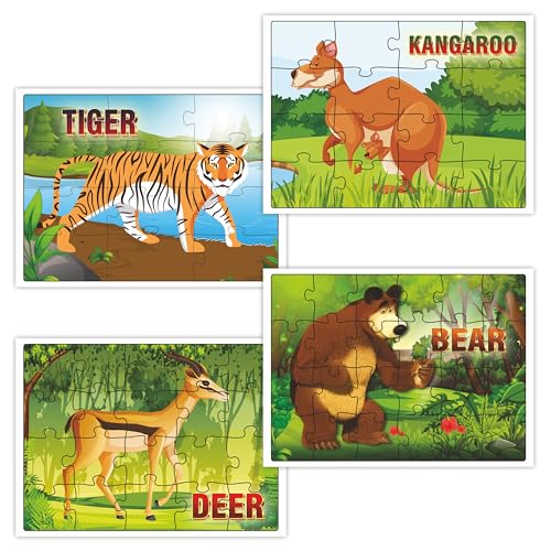 Image of Ankit Toys & Games Fix 'n' Learn Wild Animals Jigsaw Puzzle for Kids | Educational & Learning Toy for Kids Age 3 and Above | Boost Memory Skills | 72 Pieces Transport Puzzles (Set of 4 Puzzles in Box)
