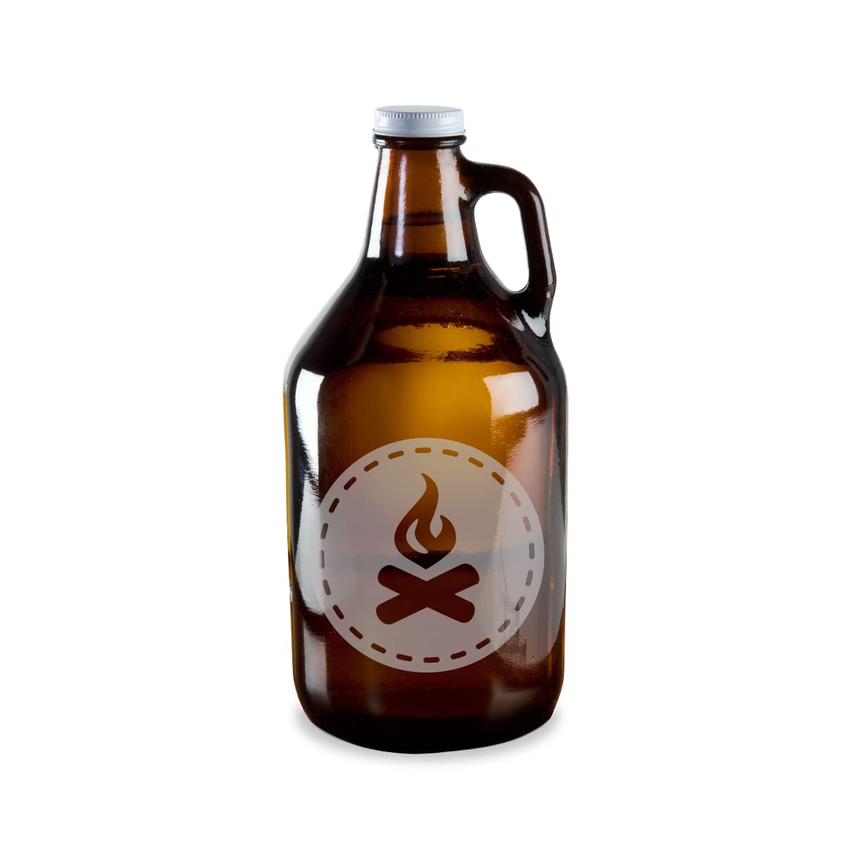 Milk Mug Designs Campfire Badge Fire Camping Bonfire Etched Glass Beer Growler 64 oz
