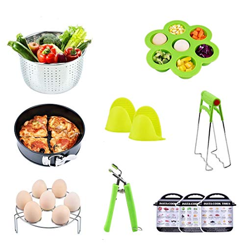 Pressure Cooker Accessories Set 10 Parts with Steamer Basket Egg Steamer Rack Non-stick Springform Pan Steaming Stand 1 Pair Silicone Cooking Pot Mitts Three Menus