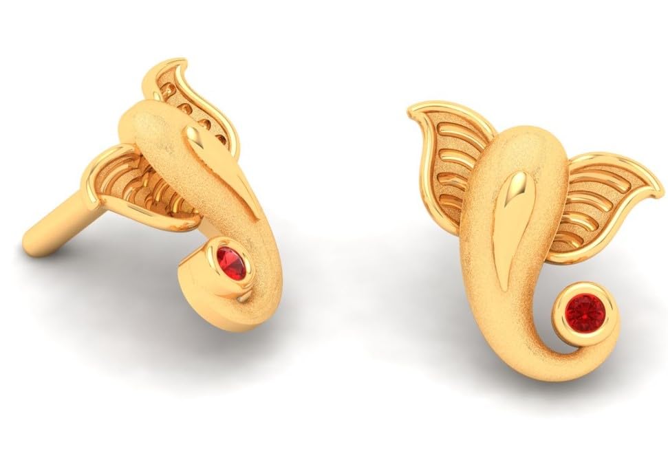 Image of P.C. Chandra Jewellers Women 14Kt (585) Yellow Gold Cute Ganesha Motif Stud Earrings - 0.65 Grams