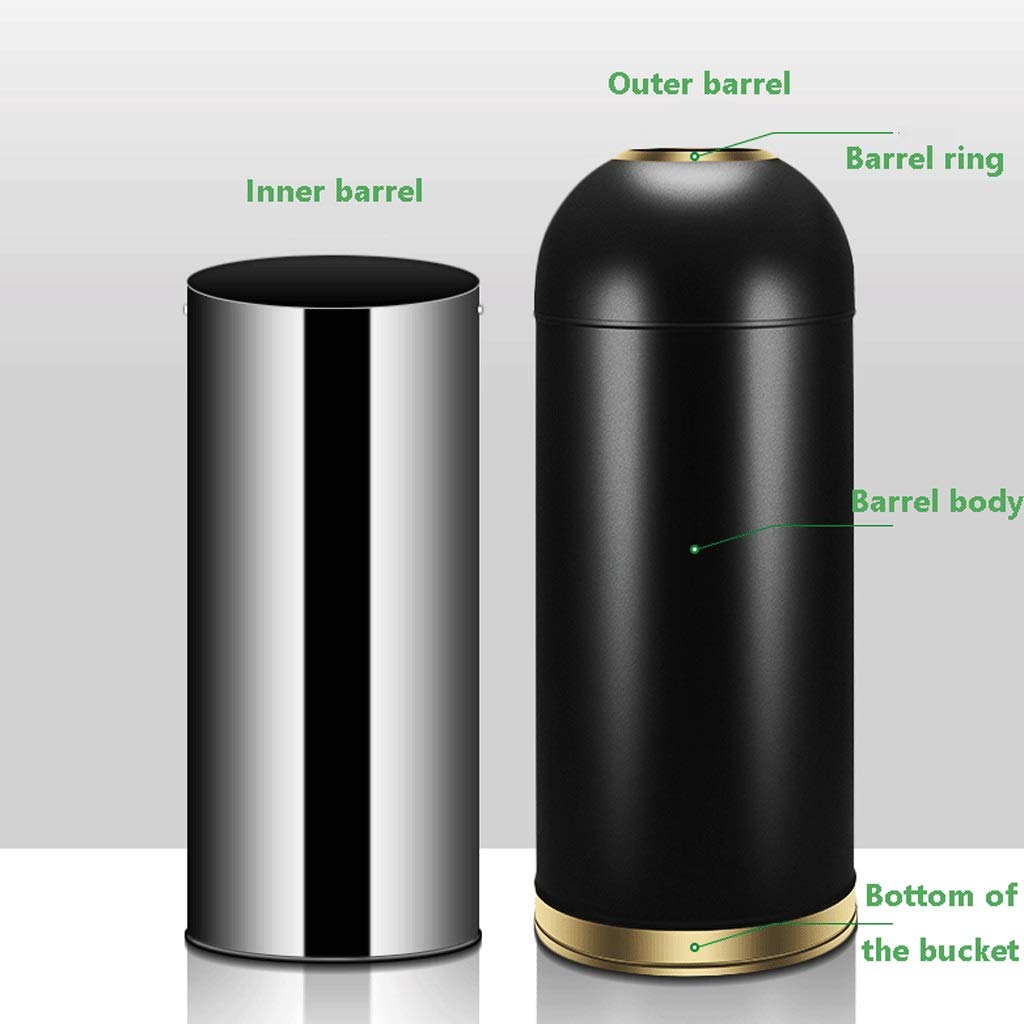 Trash cans Indoor Outdoor Stainless Steel Barrel-Shaped Open Top Trash Can 52 Liters/13.7 Gallons,Without Lid,with Removable Inner Barrel,Commercial Grade Garbage Bin (Color : Black Gold, Size : 11.