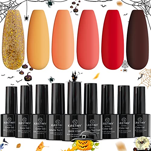 Esmaltes Semipermanentes, Kastiny 9 Saltar Color Rojo Amarillo MarróN Pintauñas Gel Permanente UV, Esmaltes Permanentes para Uñas con Base, Capa Superior Brillante y Mate, DIY Nail Art Requiere Secado Cover