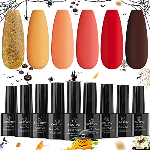 Vernis à Ongles en Gel, Kastiny 9 Pièces Ensemble de Vernis à Ongles en Gel Jaune Rouge, 1 Couche de Base et 2 Couches de Finition, Vernis à Ongles en Gel à Longue Durée de Vie