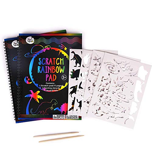 Jar Melo Scratch Off Pad Rainbow Paper Painting Notebook 20 Big &Thick Sheets with 4 Painting Stencil Colorful Scratch Board Art for Adults and Kids