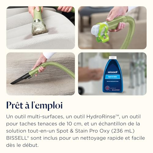 BISSELL Little Green, Shampouineuse Canapé, Moteur Puissant de 340W, Design Compact, Idéal pour Taches & Saletés Quotidiennes, Nettoyeur pour Tapis, Moquettes, Meubles, Tissus, Voiture & Plus, 4098N