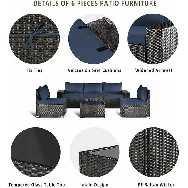 Image of 5 Seater Luxurious Look Without Compromising on Comfort or Durability | All-Season Rattan Furniture Set Designed to Withstand Rain, Sun, and Dust (Blue).