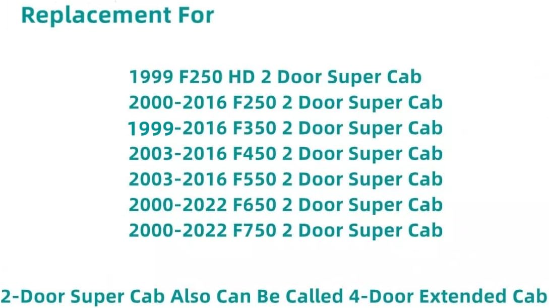 Movable Passenger/Right Side Rear Access Door Quarter Window Glass Privacy Replacement for Ford F250HD F350 1999 / F250 F350 F650 F750 2000-2016 / F450 F550 2003-2016 2-Door Super Cab