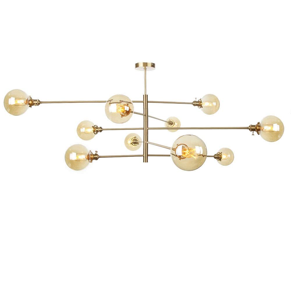 CZYLJLK Modern Sputnik Fixture，With Globe Glass Shade Brass Finish Mid - Century Pendant Lighting，Industrial Vintage Semi-Flush Mount Ceiling Light，G4 LED Bulbs Included Fixture