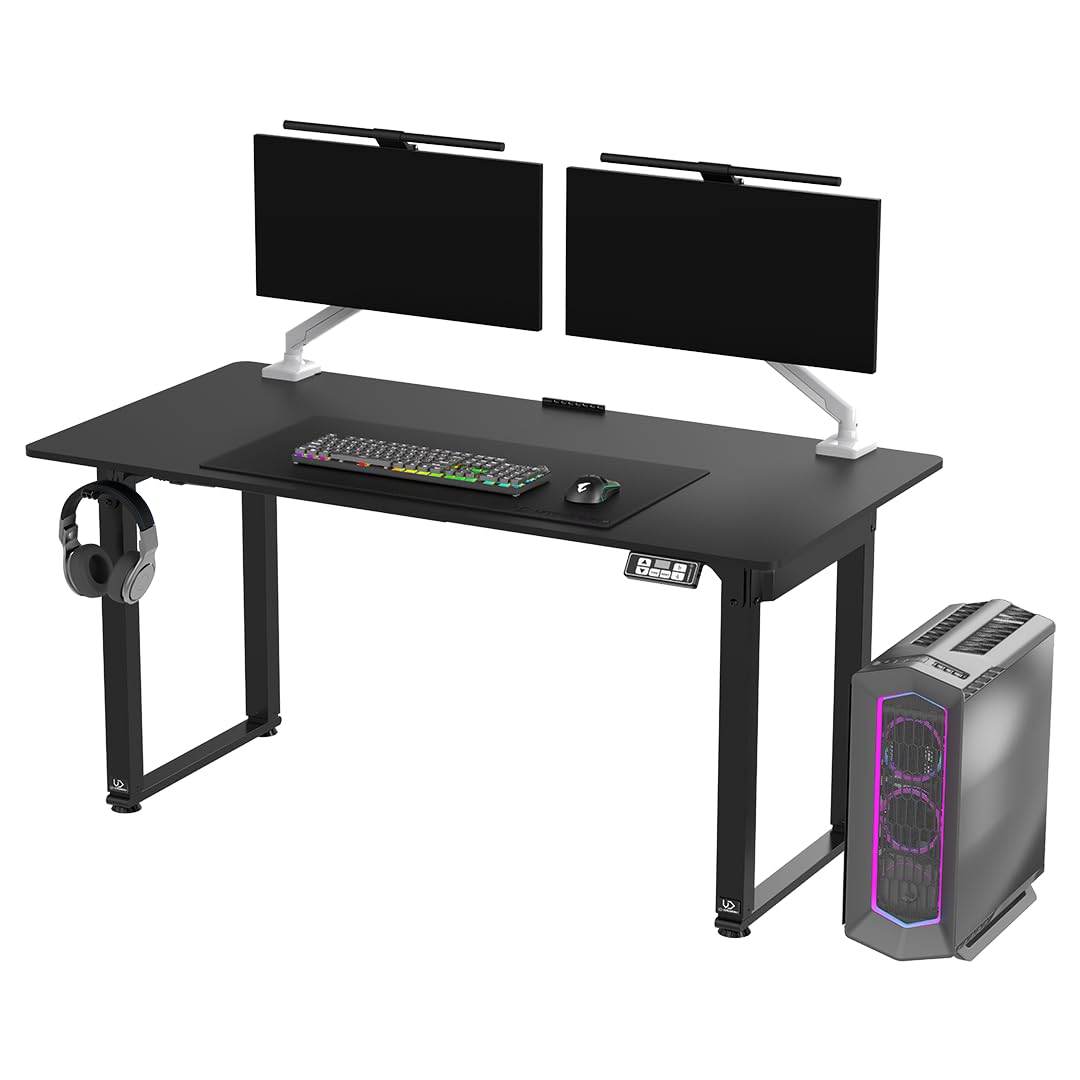 ULTRADESK Uplift V2 Computertisch Gaming Tisch Schreibtisch, Stahlkonstruktion, Platz für DREI Monitore, Elektrische Höheneinstellung, Beinfreiheit und mehr, Inklusive Zubehör, 160 x 75 cm, Schwarz