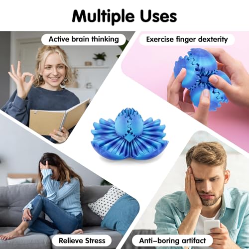 Image of Gear Ball 3D Printed Cube Fidget Toy,Gear Sphere Fidget Toys,Sensory Toys for Stress and Anxiety Relief, Desk Toy Fidget Spinners,Stocking Stuffers for Adults & Kids Gift (Aurora Blue, 2.3 Inch)
