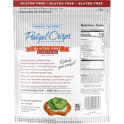 Image of Snack Factory Pretzel Crisps, Gluten Free Everything Flavor, 5 Oz (Pack of 3)