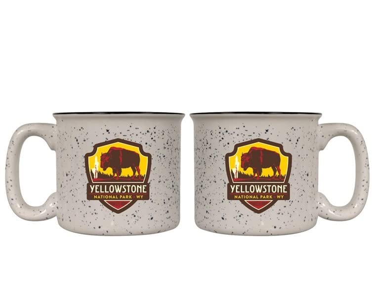 Pumpernickel Press Tourist Courts Campfire Mug - Single 15 oz Mug with Yellowstone National Parks Emblem Design