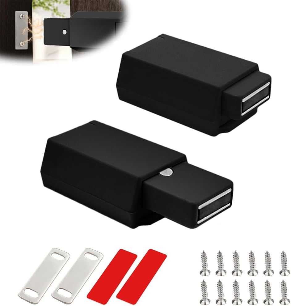Goodern Magnetic Push to Open Cabinet Hardware,2 Pack Push Open Door Latches Hidden Door Touch Latches and Catch Multifunctional Heavy Duty Door Rebounder for Kitchen Hardware Push Release Latch-Black