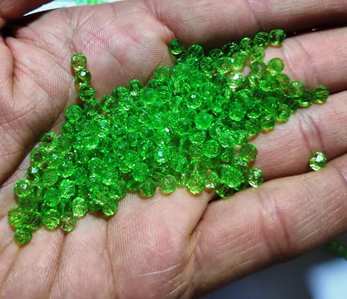 Image of GoSetGet! 4mm Rondelle /Tire (1000 Pcs) LITE Green Crystal Macrame Plastic Beads for Arts, Crafts & Decoratives-High Sparkle Cutting Crystal Beads for Macrame, Jhula, Torana, Jhumar (LiteGreen)