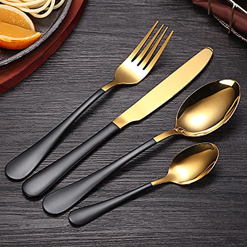 Cubiertos para 6 Personas Juego de 30 Piezas de Cuchillo, Tenedor y Cuchara Juego de vajilla Elegant Life Cubiertos de Lujo Mango Negro Cubiertos Aptos para lav
