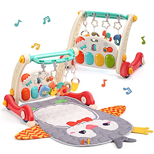Image of CUTE STONE Baby Play Gym & Learning Walker, Baby Play Mat with Play Piano, Musical Activity Center with Lights, Baby Push Walkers & Thin Playtime Mat for Infant Newborn Toddlers