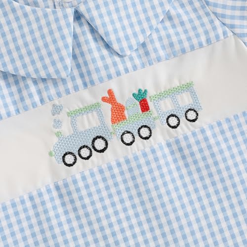 Infant Baby Boy Easter Clothes Outfit Bunny Carrot Embroidery Collared Short Sleeve Romper Jumpsuit3