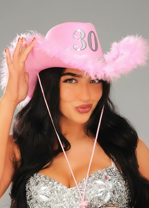 Struts Womens 30th Birthday Pink Fluffy Sequin Cowboy Hat