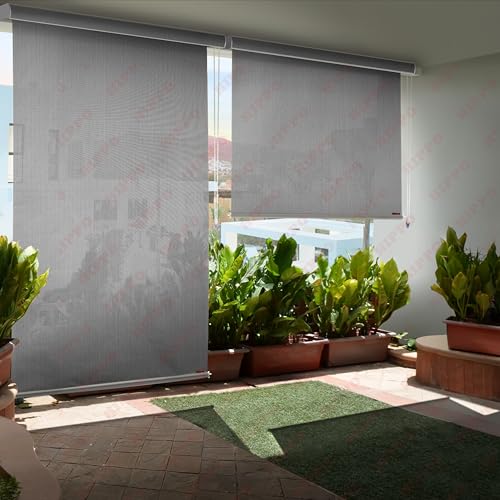 Image of HIPPO 180 GSM HDPE Outdoor Balcony Roller Blind, UV & Dust Protection Corded Roll Up and Down Light Filtering Blinds for Garden (Charcoal-Grey, 4FTX7FT)