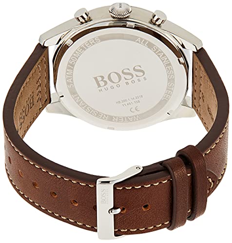 Hugo Boss Leather Classic Analog Blue Dial Men Watch-1513709, Brown Band - Image 2