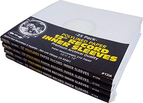 (100) 12" Premium Polylined Heavyweight Record Inner Sleeves - Archival Quality, Heavyweight Paper & Plastic #12IA