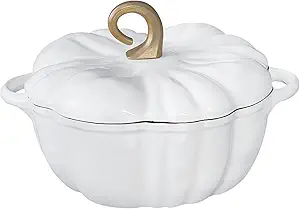 Pumpkin Cast Iron Dutch Oven, 3.3 Qt, White, Enameled, with Lid