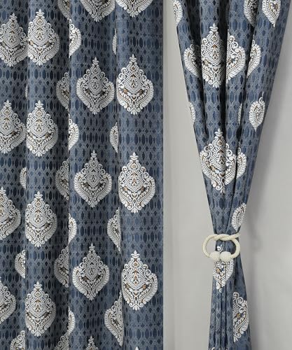 Image of Homefab India 1 Piece Polyester Printed Curtains Room Darkening Panel - Long Door 9 feet, Damask Grey Curtain