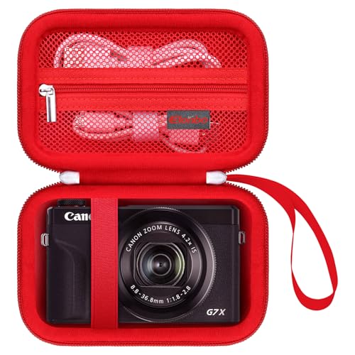 Image of Case for Canon PowerShot G7 X Mark III / G7 X Mark II / SX740 Digital Camera | Canon PowerShot G7 X Mark III / G7 X Mark II /G7 X / SX740 HS Camera Carrying Case, Mesh Pocket fits Camera Accessories, Red