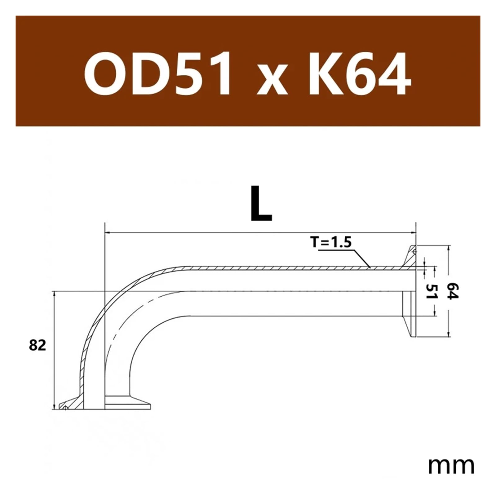 Stal nierdzewna 304/316L Kolanko 90 stopni Tri Clamp Długie przedłużenie 25 38 51mm Rurka sanitarna Łącznik rurowy Homebrew 1 "1.25" 1.5 "2"(OD51x64,L204MM_SS304)