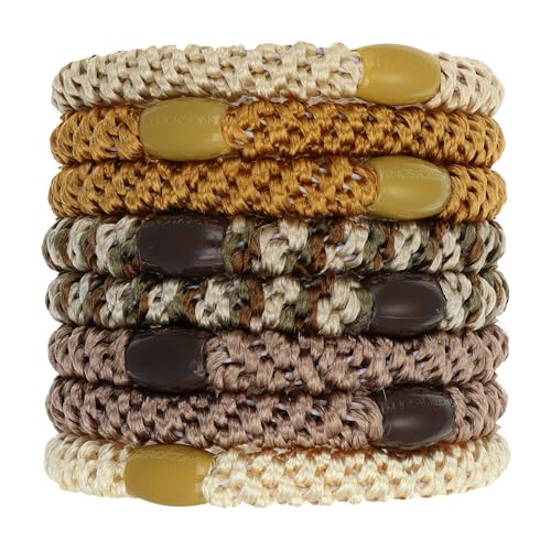 L. Erickson Beige and Brown Hair Ties for Thick Hair, Grab & Go Ponytail Holders, 8 Pack, Oatmeal, Thick No-Crease Bands with Strong Hold, Damage-Free Design, Warm Neutral Blend