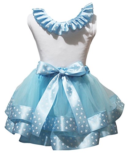 Falda de pétalo blanca y azul para niña de 1 a 3 años Nb-8y con diseño de corazón