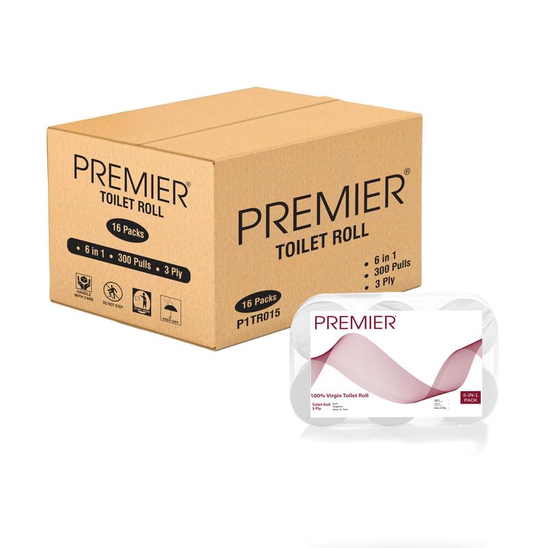 Image of Premier 3 Ply Wholesale Toilet Tissue Roll (28800 Pulls) | 300 Pulls x 96 Rolls (Bulk Carton Pack) | Clog Free, Flushable, Easy to Tear | Extra Absorbent Toilet Paper Roll for Home, Office
